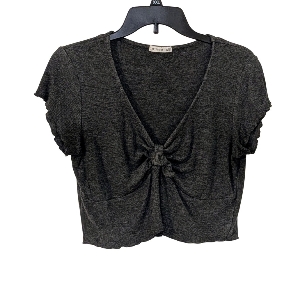 Cotton On‎ Grey Ribbed Twist Front Crop Top Short Sleeve Women's XL